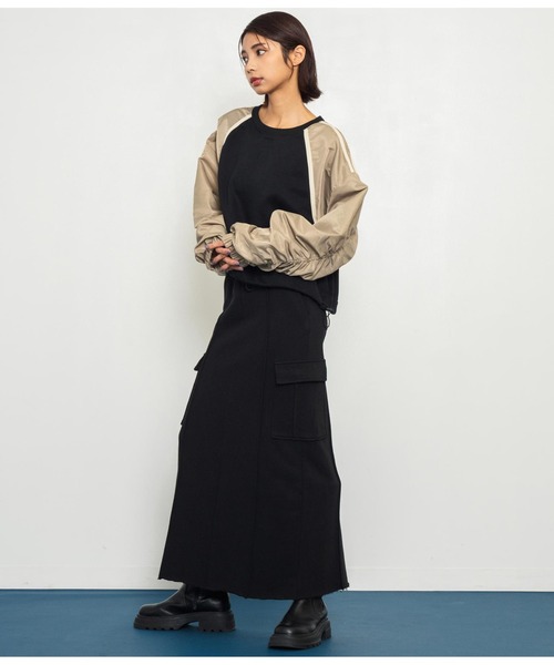 ANAP（アナップ）の「異素材切替ラグラン裏起毛トップス（Tシャツ/カットソー・レディース・ブラック/オフホワイト/ブラック系その他・FREE）」の12枚目の写真