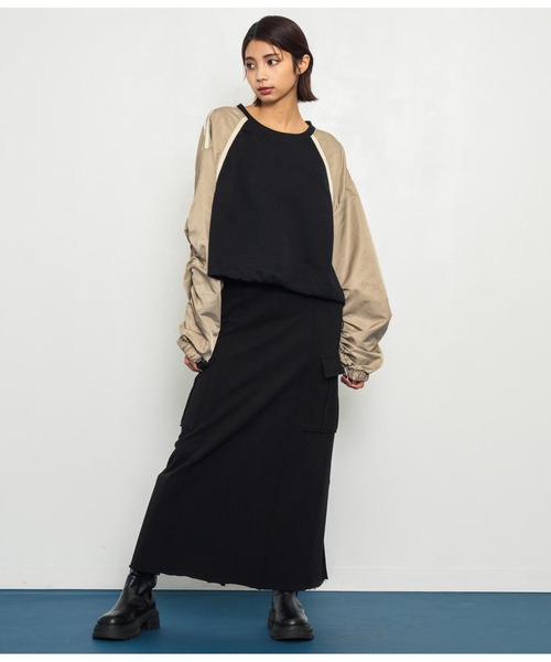 ANAP（アナップ）の「異素材切替ラグラン裏起毛トップス（Tシャツ/カットソー・レディース・ブラック/オフホワイト/ブラック系その他・FREE）」の11枚目の写真