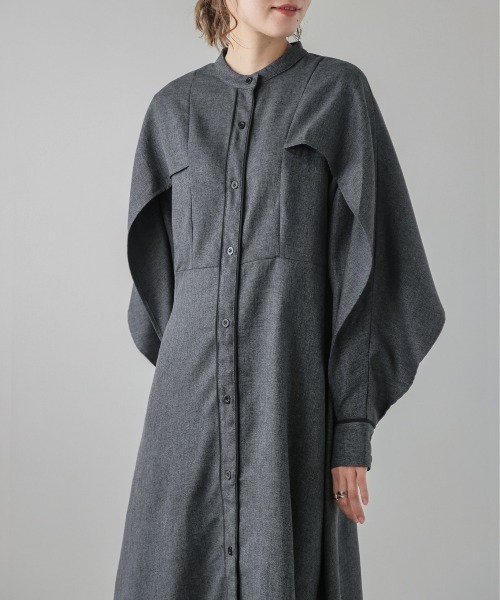 AMELY(エミリー)の「ケープ風デザインワンピース(ワンピース・レディース・グレー/ベージュ/パープル・M/L)」の6枚目の写真