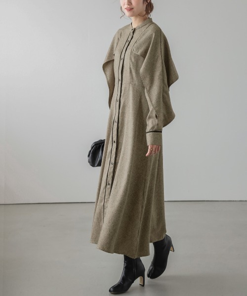 AMELY(エミリー)の「ケープ風デザインワンピース(ワンピース・レディース・グレー/ベージュ/パープル・M/L)」の8枚目の写真