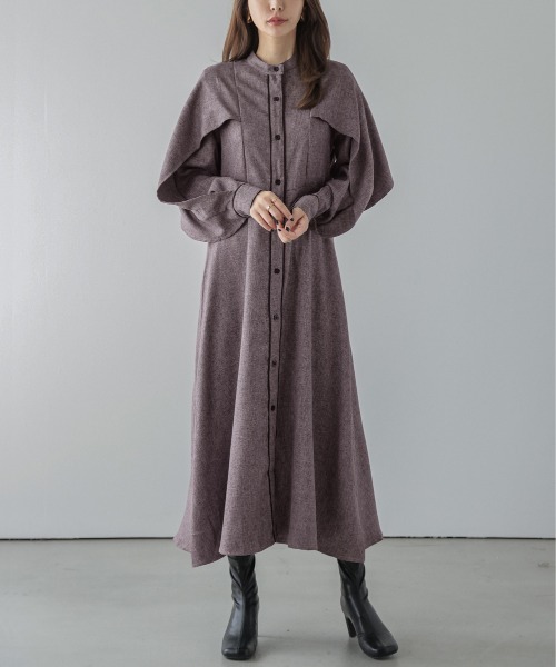 AMELY(エミリー)の「ケープ風デザインワンピース(ワンピース・レディース・グレー/ベージュ/パープル・M/L)」の13枚目の写真