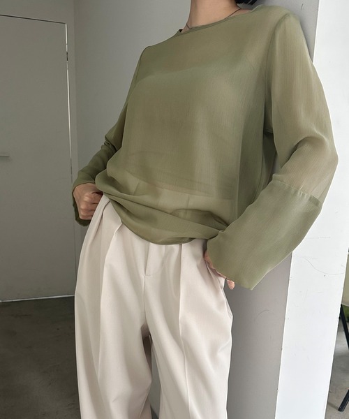 select MOCA（セレクトモカ）の「【ZOZO限定】楊柳シフォンフレアスリーブブラウス（シャツ/ブラウス・レディース・グレイッシュブルー/ブラック/アイボリー/チャコール/ライトカーキ・FREE）」の4枚目の写真