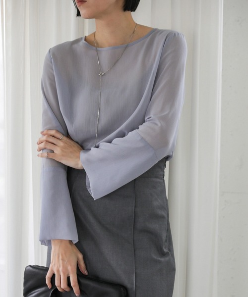 select MOCA（セレクトモカ）の「【ZOZO限定】楊柳シフォンフレアスリーブブラウス（シャツ/ブラウス・レディース・グレイッシュブルー/ブラック/アイボリー/チャコール/ライトカーキ・FREE）」の5枚目の写真