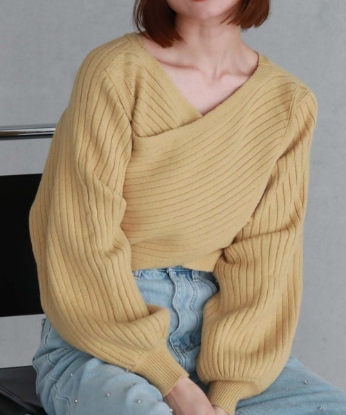 archives（アルシーヴ）の「2wayクロスワイドリブニット（ニット/セーター・レディース・グリーン/ブルー/イエロー/アイボリー/ブラック・MEDIUM）」の5枚目の写真