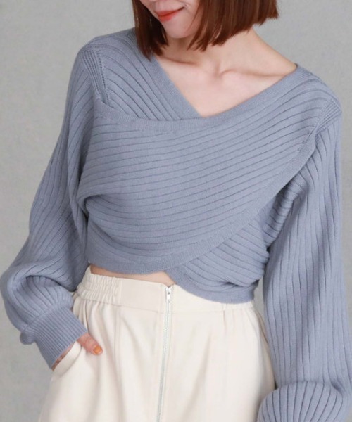 archives（アルシーヴ）の「2wayクロスワイドリブニット（ニット/セーター・レディース・グリーン/ブルー/イエロー/アイボリー/ブラック・MEDIUM）」の4枚目の写真