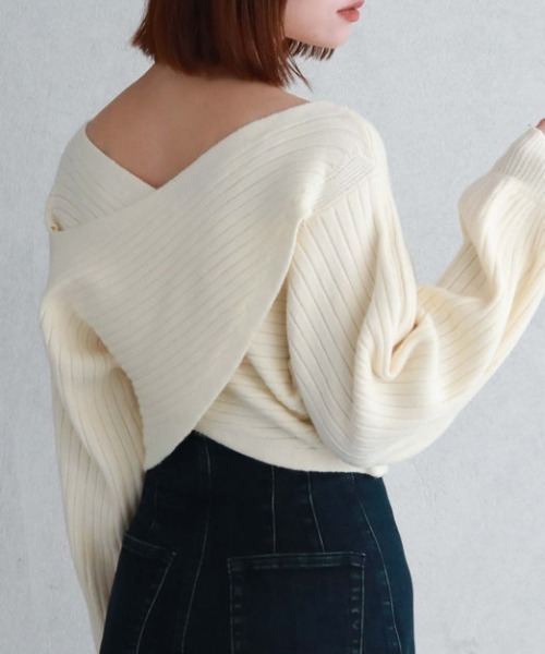 archives（アルシーヴ）の「2wayクロスワイドリブニット（ニット/セーター・レディース・グリーン/ブルー/イエロー/アイボリー/ブラック・MEDIUM）」の2枚目の写真