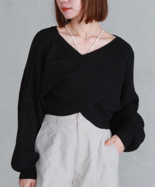 archives（アルシーヴ）の「2wayクロスワイドリブニット（ニット/セーター・レディース・グリーン/ブルー/イエロー/アイボリー/ブラック・MEDIUM）」の3枚目の写真