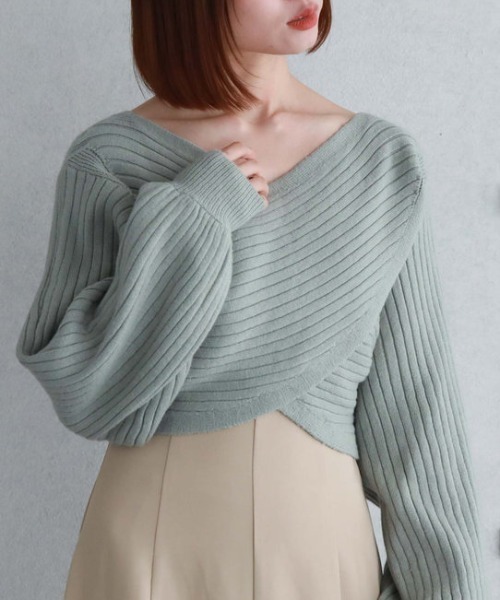 archives（アルシーヴ）の「2wayクロスワイドリブニット（ニット/セーター・レディース・グリーン/ブルー/イエロー/アイボリー/ブラック・MEDIUM）」の14枚目の写真