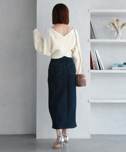 archives（アルシーヴ）の「2wayクロスワイドリブニット（ニット/セーター・レディース・グリーン/ブルー/イエロー/アイボリー/ブラック・MEDIUM）」の9枚目の写真