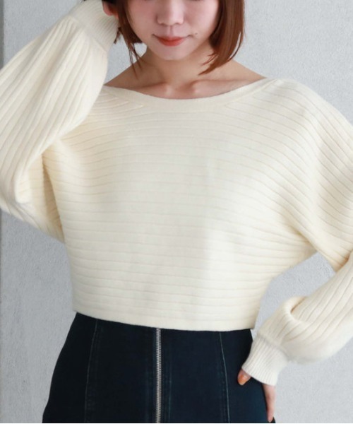 archives（アルシーヴ）の「2wayクロスワイドリブニット（ニット/セーター・レディース・グリーン/ブルー/イエロー/アイボリー/ブラック・MEDIUM）」の6枚目の写真