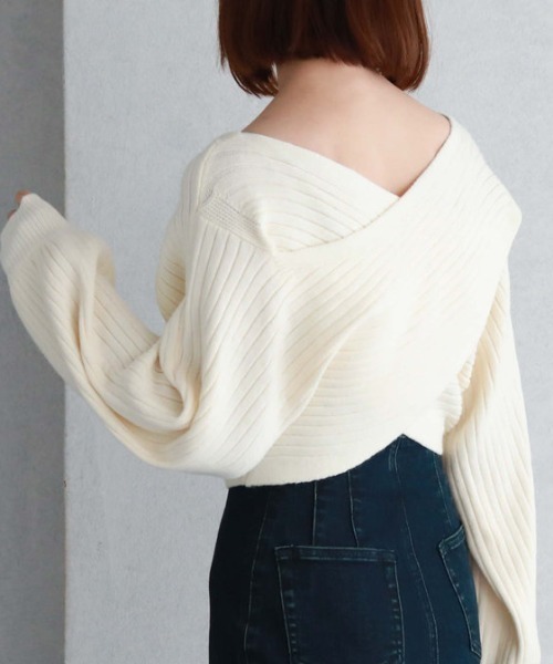 archives（アルシーヴ）の「2wayクロスワイドリブニット（ニット/セーター・レディース・グリーン/ブルー/イエロー/アイボリー/ブラック・MEDIUM）」の7枚目の写真