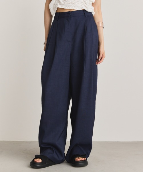 Aunt Marie's（アントマリーズ）の「【S,M,Lサイズ展開】ツータックルーズスラックスパンツ/リネンライク（スラックス・レディース・ライトグレー/グレー/ネイビー/ブラック/ブラウン・L/M/S）」の5枚目の写真