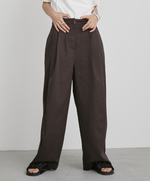 Aunt Marie's（アントマリーズ）の「【S,M,Lサイズ展開】ツータックルーズスラックスパンツ/リネンライク（スラックス・レディース・ライトグレー/グレー/ネイビー/ブラック/ブラウン・L/M/S）」の15枚目の写真