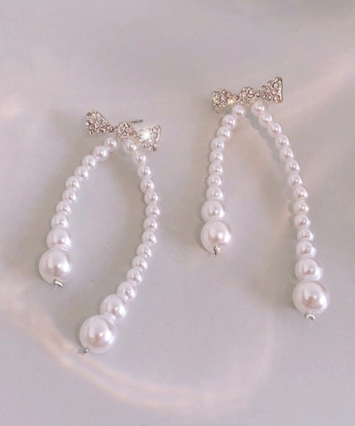 Futier land（フューティアランド）の「リボンパールピアス（ピアス（両耳用）・レディース・ホワイト・FREE）」の5枚目の写真