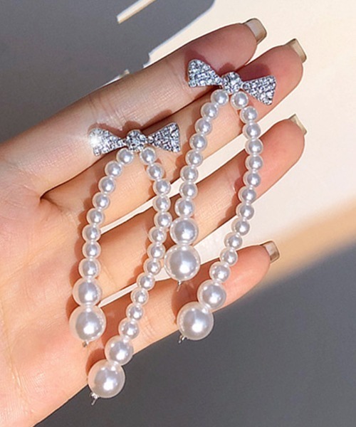 Futier land（フューティアランド）の「リボンパールピアス（ピアス（両耳用）・レディース・ホワイト・FREE）」の6枚目の写真