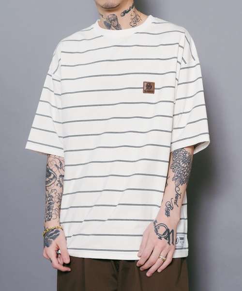 【セール】LEATHER PATCH BORDER TEE（Tシャツ/カットソー）｜Subciety（サブサエティ）