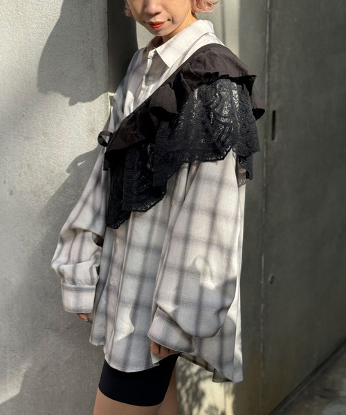 CIAOPANIC（チャオパニック）の「INDIAマルチWAYギャザーレースつけ襟（付け襟・レディース・アイボリー/ブラック・FREE）」の19枚目の写真