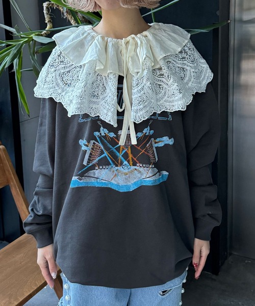 CIAOPANIC（チャオパニック）の「INDIAマルチWAYギャザーレースつけ襟（付け襟・レディース・アイボリー/ブラック・FREE）」の12枚目の写真