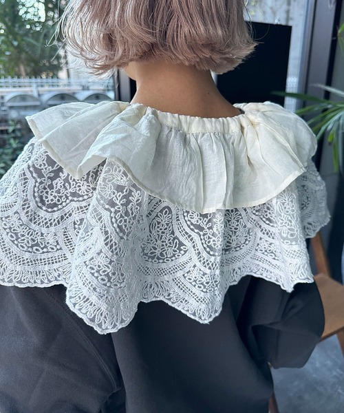 CIAOPANIC（チャオパニック）の「INDIAマルチWAYギャザーレースつけ襟（付け襟・レディース・アイボリー/ブラック・FREE）」の16枚目の写真