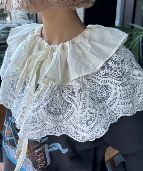 CIAOPANIC（チャオパニック）の「INDIAマルチWAYギャザーレースつけ襟（付け襟・レディース・アイボリー/ブラック・FREE）」の15枚目の写真