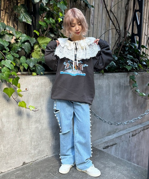 CIAOPANIC（チャオパニック）の「INDIAマルチWAYギャザーレースつけ襟（付け襟・レディース・アイボリー/ブラック・FREE）」の3枚目の写真