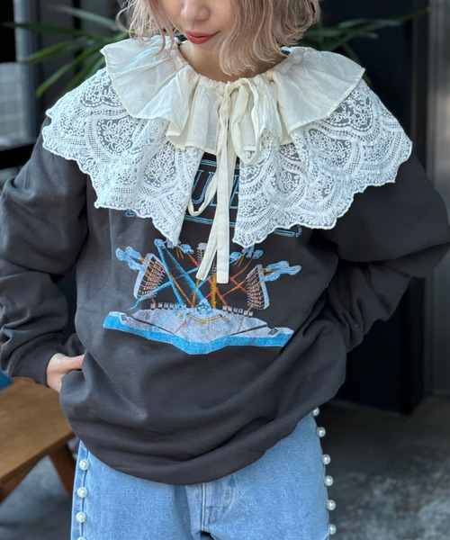 CIAOPANIC（チャオパニック）の「INDIAマルチWAYギャザーレースつけ襟（付け襟・レディース・アイボリー/ブラック・FREE）」の5枚目の写真