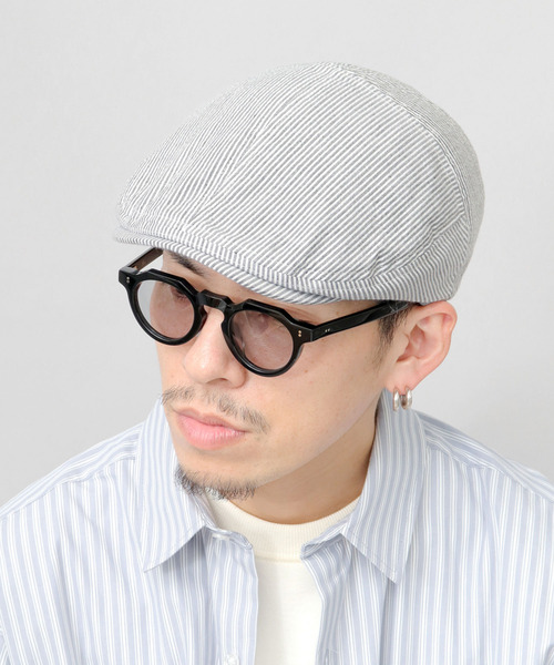 Basiquenti(ベーシックエンティ)の「軽量 シアサッカー ストライプ ハンチング(ハンチング/ベレー帽・メンズ・ネイビー/ブラウン/ブラック・FREE)」の4枚目の写真