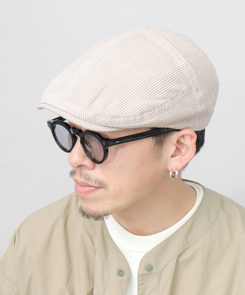Basiquenti(ベーシックエンティ)の「軽量 シアサッカー ストライプ ハンチング(ハンチング/ベレー帽・メンズ・ネイビー/ブラウン/ブラック・FREE)」の5枚目の写真