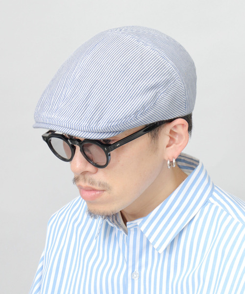 Basiquenti(ベーシックエンティ)の「軽量 シアサッカー ストライプ ハンチング(ハンチング/ベレー帽・メンズ・ネイビー/ブラウン/ブラック・FREE)」の6枚目の写真