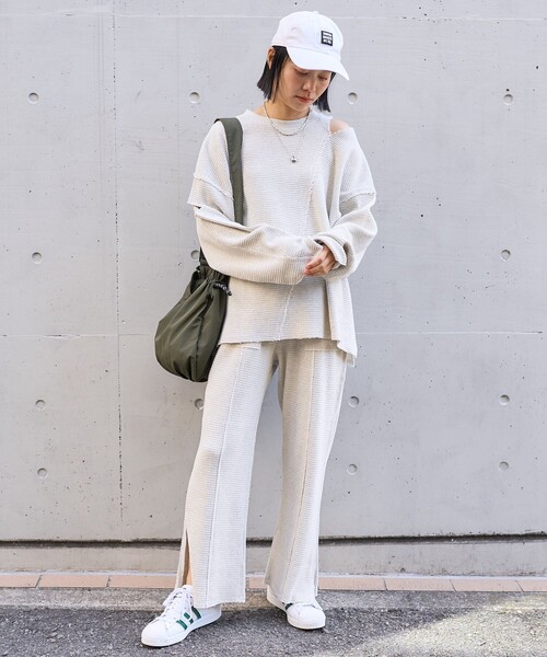 FREAK'S STORE（フリークスストア）の「ダメージ ワッフルパンツ/ イージーパンツ（その他パンツ・レディース・ナチュラル/ピンク/ブラック・ﾌﾘ-）」の5枚目の写真