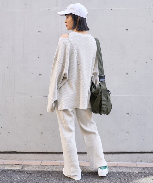 FREAK'S STORE（フリークスストア）の「ダメージ ワッフルパンツ/ イージーパンツ（その他パンツ・レディース・ナチュラル/ピンク/ブラック・ﾌﾘ-）」の7枚目の写真