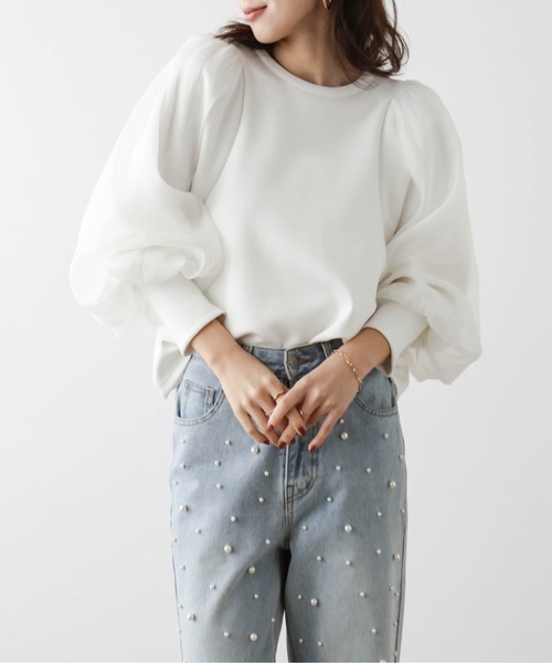 SUGAR BISKET（シュガービスケット）の「シアーオーガンジー袖プルオーバー（Tシャツ/カットソー・レディース・ブラック/ホワイト/ネイビー・フリー）」の2枚目の写真