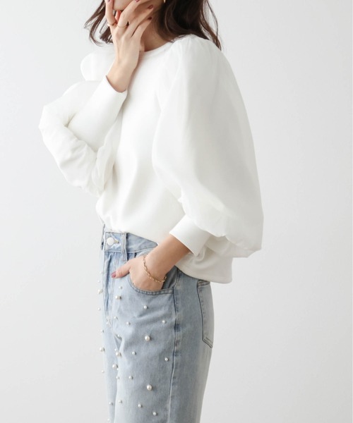 SUGAR BISKET（シュガービスケット）の「シアーオーガンジー袖プルオーバー（Tシャツ/カットソー・レディース・ブラック/ホワイト/ネイビー・フリー）」の4枚目の写真