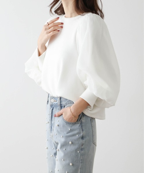 SUGAR BISKET（シュガービスケット）の「シアーオーガンジー袖プルオーバー（Tシャツ/カットソー・レディース・ブラック/ホワイト/ネイビー・フリー）」の5枚目の写真