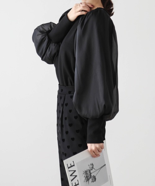 SUGAR BISKET（シュガービスケット）の「シアーオーガンジー袖プルオーバー（Tシャツ/カットソー・レディース・ブラック/ホワイト/ネイビー・フリー）」の9枚目の写真