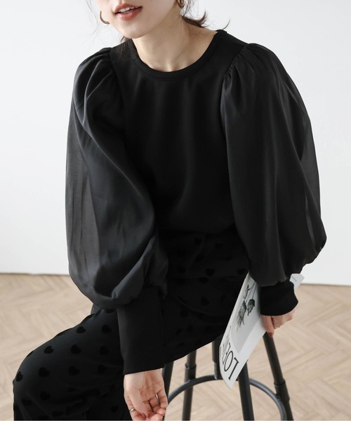 SUGAR BISKET（シュガービスケット）の「シアーオーガンジー袖プルオーバー（Tシャツ/カットソー・レディース・ブラック/ホワイト/ネイビー・フリー）」の10枚目の写真