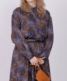 レトロ恐竜フラワーオリプリ長袖シャツ