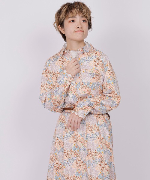 DOUBLE NAME（ダブルネーム）の「レトロ恐竜フラワーオリプリ長袖シャツ（シャツ/ブラウス・レディース・ネイビー/オフホワイト/ブルー・FREE）」の13枚目の写真