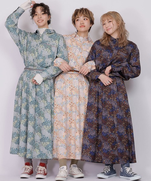 DOUBLE NAME（ダブルネーム）の「レトロ恐竜フラワーオリプリ長袖シャツ（シャツ/ブラウス・レディース・ネイビー/オフホワイト/ブルー・FREE）」の11枚目の写真