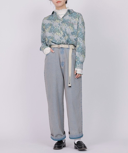 DOUBLE NAME（ダブルネーム）の「レトロ恐竜フラワーオリプリ長袖シャツ（シャツ/ブラウス・レディース・ネイビー/オフホワイト/ブルー・FREE）」の22枚目の写真