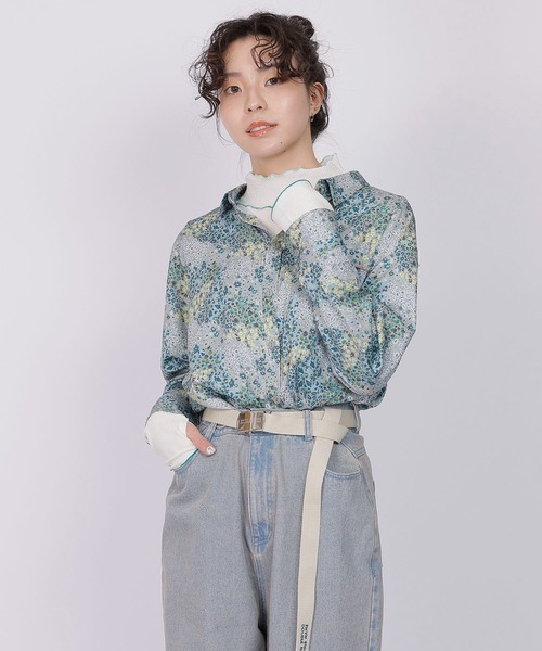 DOUBLE NAME（ダブルネーム）の「レトロ恐竜フラワーオリプリ長袖シャツ（シャツ/ブラウス・レディース・ネイビー/オフホワイト/ブルー・FREE）」の20枚目の写真