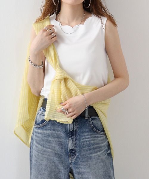 Anna Nicola(アンナニコラ)の「Anna Nicola スカラップ襟リブタンク(タンクトップ・レディース・サンドベージュ/ライトグレー/ピンク/ブラック/オフホワイト・38)」の2枚目の写真