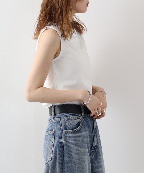 Anna Nicola(アンナニコラ)の「Anna Nicola スカラップ襟リブタンク(タンクトップ・レディース・サンドベージュ/ライトグレー/ピンク/ブラック/オフホワイト・38)」の10枚目の写真