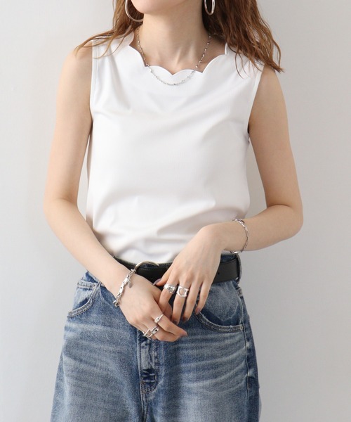 Anna Nicola(アンナニコラ)の「Anna Nicola スカラップ襟リブタンク(タンクトップ・レディース・サンドベージュ/ライトグレー/ピンク/ブラック/オフホワイト・38)」の7枚目の写真