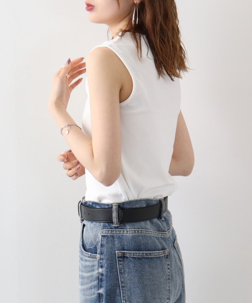 Anna Nicola(アンナニコラ)の「Anna Nicola スカラップ襟リブタンク(タンクトップ・レディース・サンドベージュ/ライトグレー/ピンク/ブラック/オフホワイト・38)」の8枚目の写真