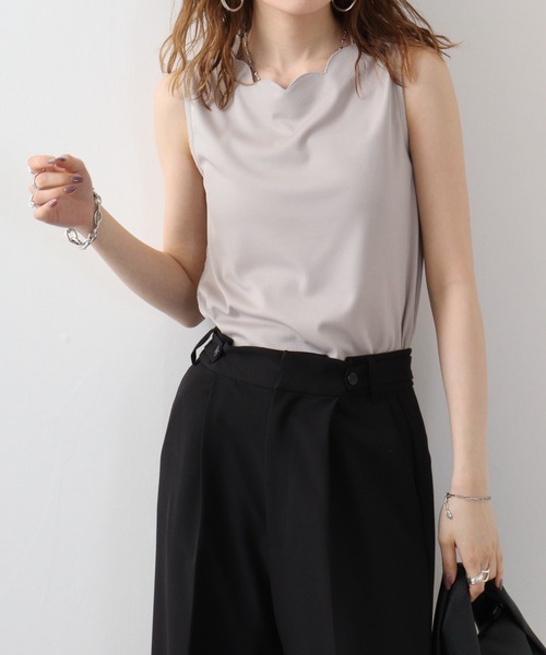 Anna Nicola(アンナニコラ)の「Anna Nicola スカラップ襟リブタンク(タンクトップ・レディース・サンドベージュ/ライトグレー/ピンク/ブラック/オフホワイト・38)」の17枚目の写真