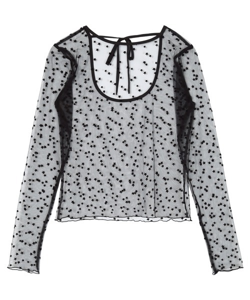 tシャツ ナイロンチュールフロッキーカットソー レディース LAUTREAMONT｜ナイロンチュールフロッキーカットソー≪手洗い