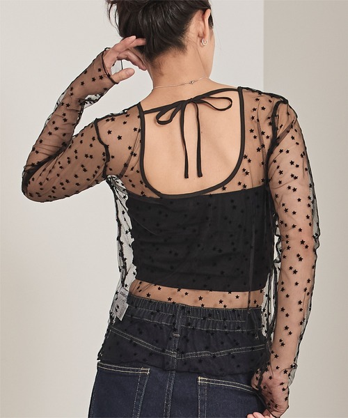 miette（ミエット）の「バックオープンフロッキーチュールトップス（Tシャツ/カットソー・レディース・ブラック/ベージュ・FREE）」の18枚目の写真