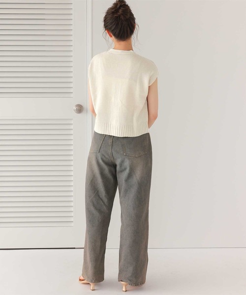 DIKTONS(ディクトンズ)Vネックニット(サイズS)(ベージュ) ニット セーター Vネックショート丈ニット レディース