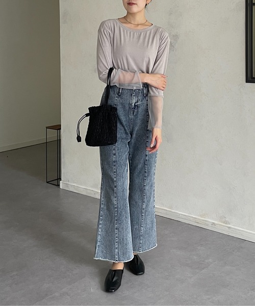 Thevon（ゼボン）の「袖先シアーボートネックロングTシャツ（Tシャツ/カットソー・レディース・グリーン系その他/ブラック/グレー/オフホワイト・FREE）」の10枚目の写真